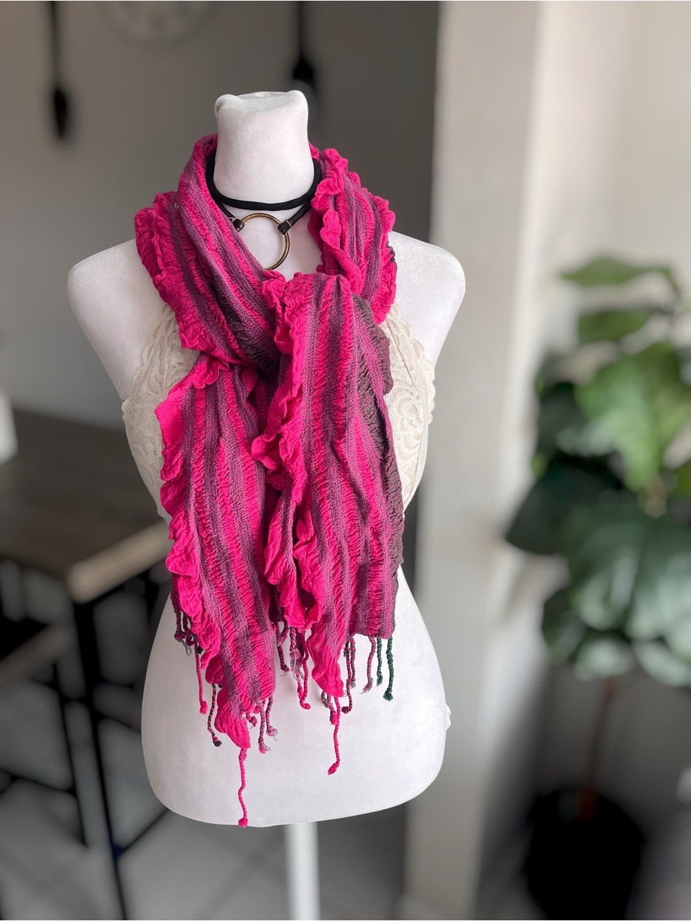 Unbranded Crinkle Ruffle Fringe Scarf One Size